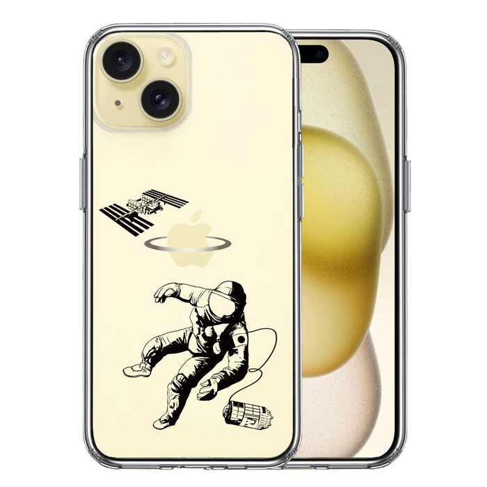 iPhone15Plus ケース クリア 宇宙飛行士 スマホケース 側面ソフト 背面ハード ハイブリッド -0