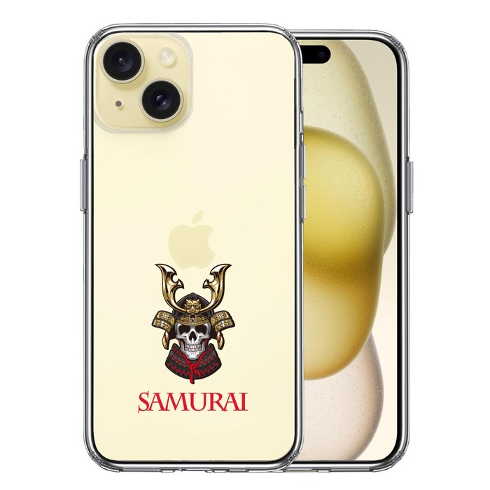 iPhone15 ケース クリア サムライ スカル武者 スマホケース 側面ソフト 背面ハード ハイブリッド -0
