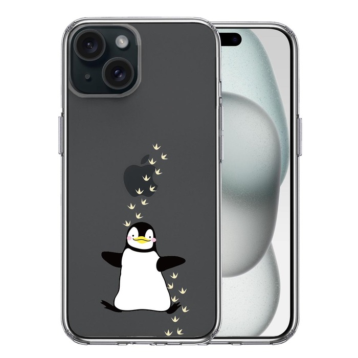 iPhone15Plus ケース クリア ペンギン フットプリント スマホケース 側面ソフト 背面ハード ハイブリッド -0