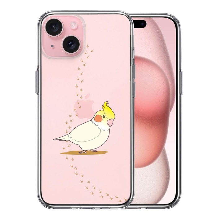 iPhone15Plus ケース クリア インコ 足跡 スマホケース 側面ソフト 背面ハード ハイブリッド -0