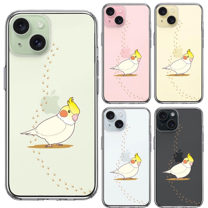 iPhone15Plus ケース クリア インコ 足跡 スマホケース 側面ソフト 背面ハード ハイブリッド -1