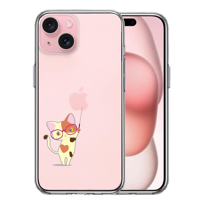 iPhone15Plus ケース クリア ジャケット 三毛猫 メガネ スマホケース 側面ソフト 背面ハード ハイブリッド -0