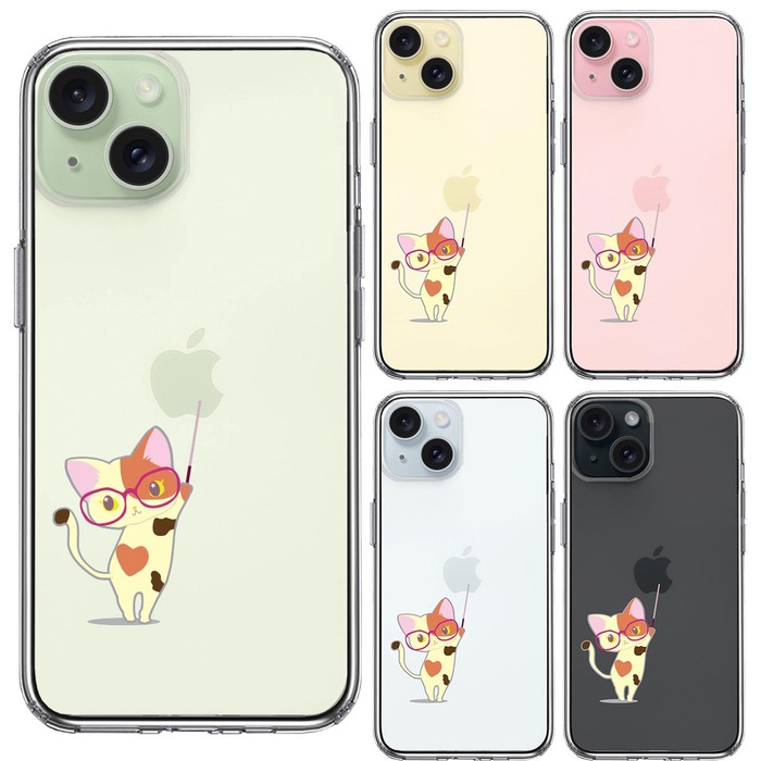 iPhone15Plus ケース クリア ジャケット 三毛猫 メガネ スマホケース 側面ソフト 背面ハード ハイブリッド -1