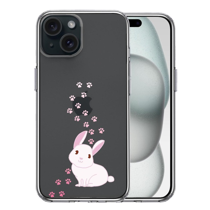 iPhone15 ケース クリア うさぎ フットプリント スマホケース 側面ソフト 背面ハード ハイブリッド -0