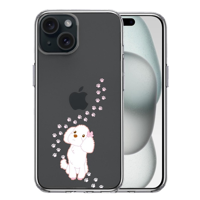 iPhone15 ケース クリア プードル 足跡 スマホケース 側面ソフト 背面ハード ハイブリッド -0