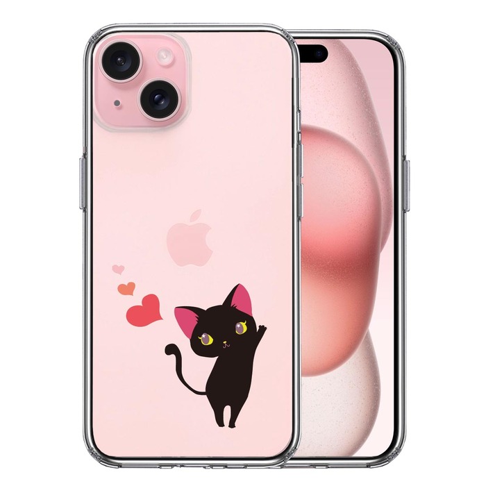 iPhone15 ケース クリア ジャケット ねこ ハート スマホケース 側面ソフト 背面ハード ハイブリッド -0