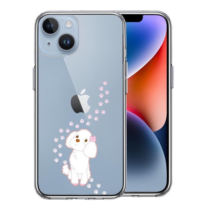 iPhone14Plus ケース クリア プードル 足跡 スマホケース 側面ソフト 背面ハード ハイブリッド -0