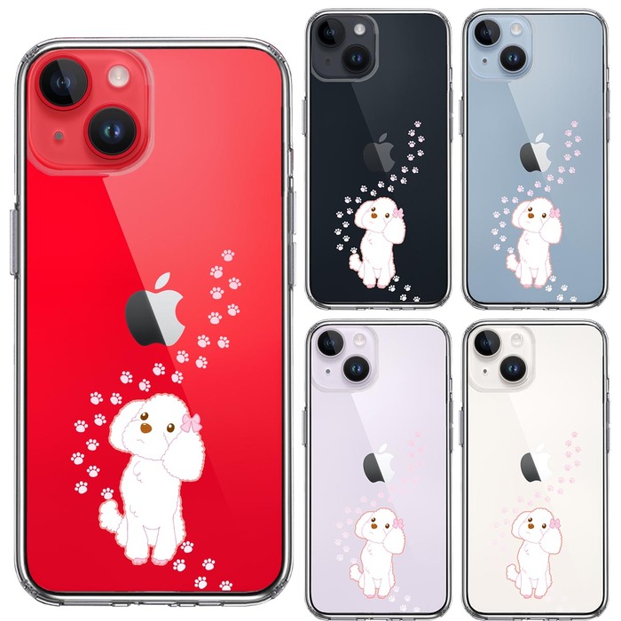iPhone14Plus ケース クリア プードル 足跡 スマホケース 側面ソフト 背面ハード ハイブリッド -1