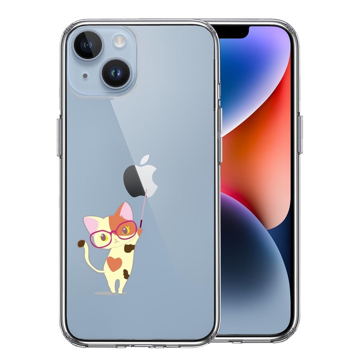 iPhone14Plus ケース クリア ジャケット 三毛猫 メガネ スマホケース 側面ソフト 背面ハード ハイブリッド -0