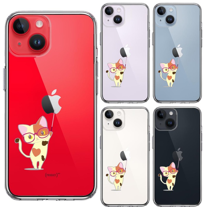iPhone14Plus ケース クリア ジャケット 三毛猫 メガネ スマホケース 側面ソフト 背面ハード ハイブリッド -1
