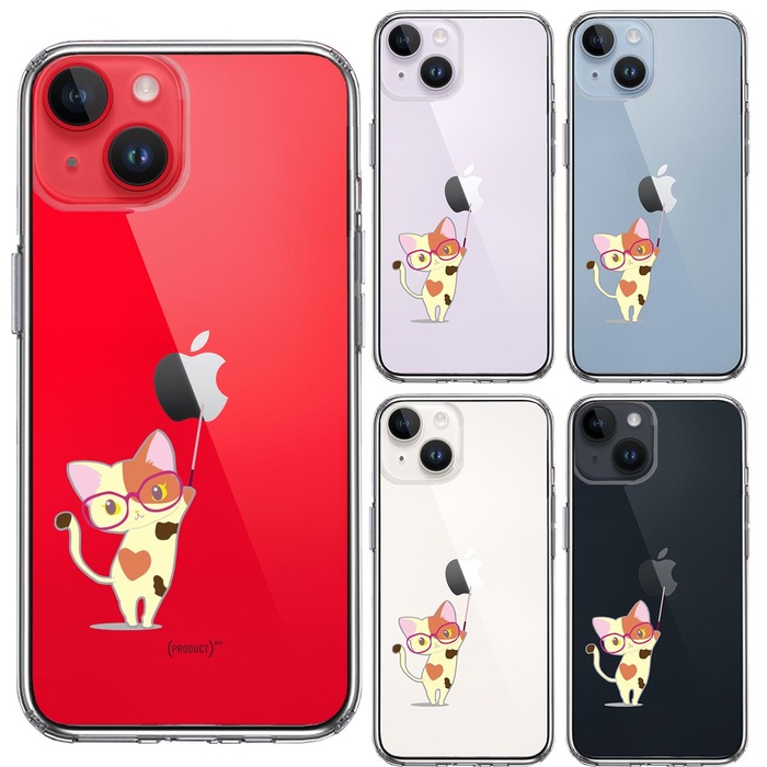 iPhone14Plus ケース クリア ジャケット 三毛猫 メガネ スマホケース 側面ソフト 背面ハード ハイブリッド -1