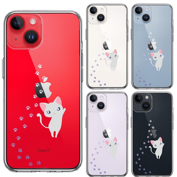 iPhone14Plus ケース クリア ジャケット ねこ フットプリント スマホケース 側面ソフト 背面ハード ハイブリッド -1