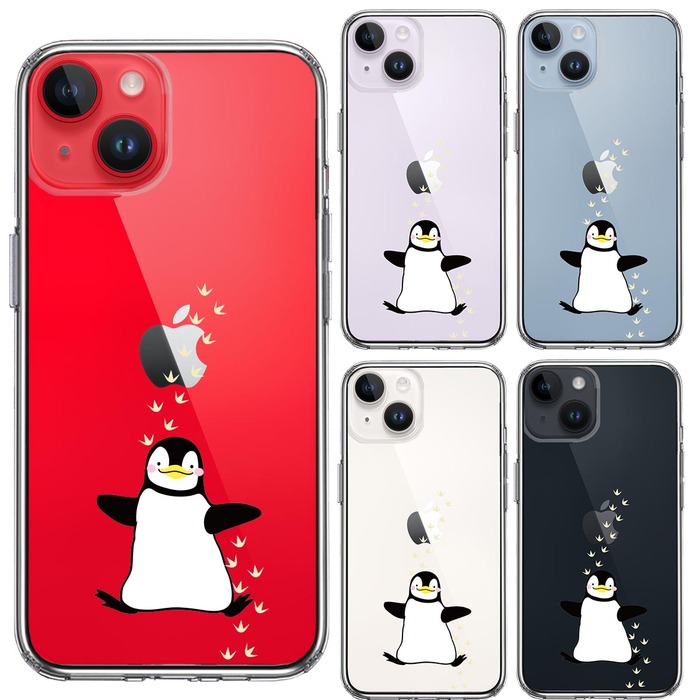 iPhone14 ケース クリア ペンギン フットプリント スマホケース 側面ソフト 背面ハード ハイブリッド -1