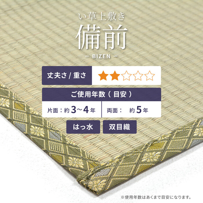 い草 上敷き 団地間3畳 撥水加工付き 備前 びぜん やわらかく畳になじみやすい双目織-0