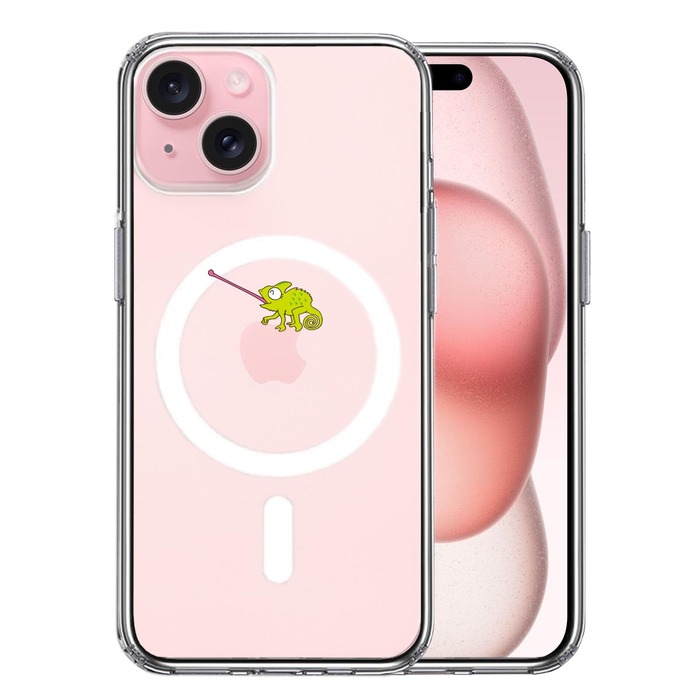 iPhone15 MagSafe対応 ケース クリア カメレオン 爬虫類 スマホケース 側面ソフト 背面ハード ハイブリッド -0