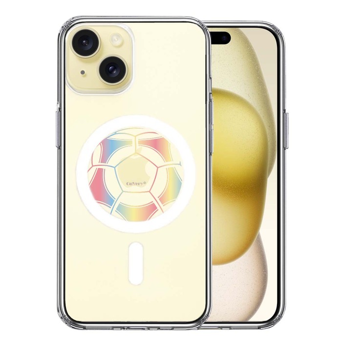 iPhone15 MagSafe対応 ケース クリア サッカーボール カラー スマホケース 側面ソフト 背面ハード ハイブリッド -0