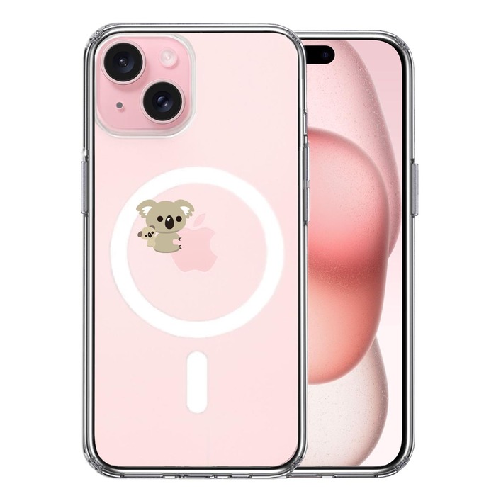 iPhone15 MagSafe対応 ケース クリア コアラ 親子 おんぶ スマホケース 側面ソフト 背面ハード ハイブリッド -0