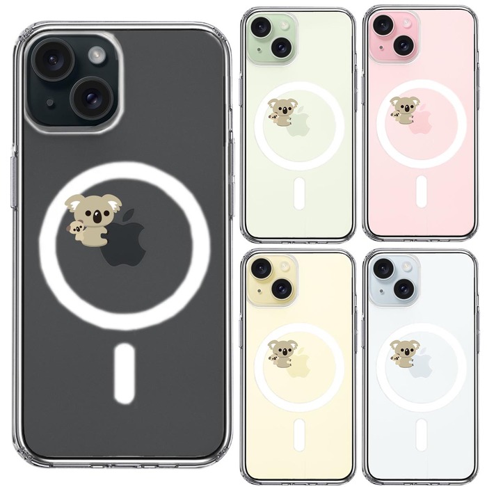 iPhone15 MagSafe対応 ケース クリア コアラ 親子 おんぶ スマホケース 側面ソフト 背面ハード ハイブリッド -1