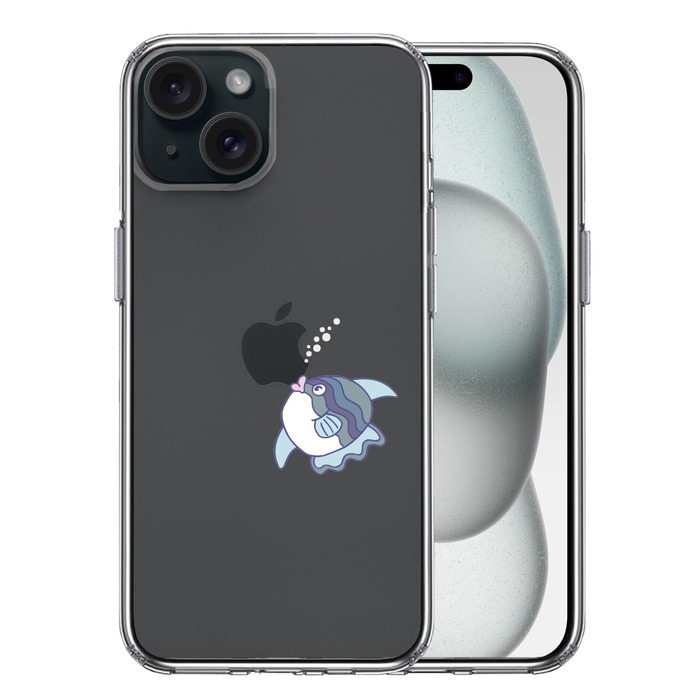 iPhone15Plus ケース クリア マンボウ りんごに チュッ スマホケース 側面ソフト 背面ハード ハイブリッド -0