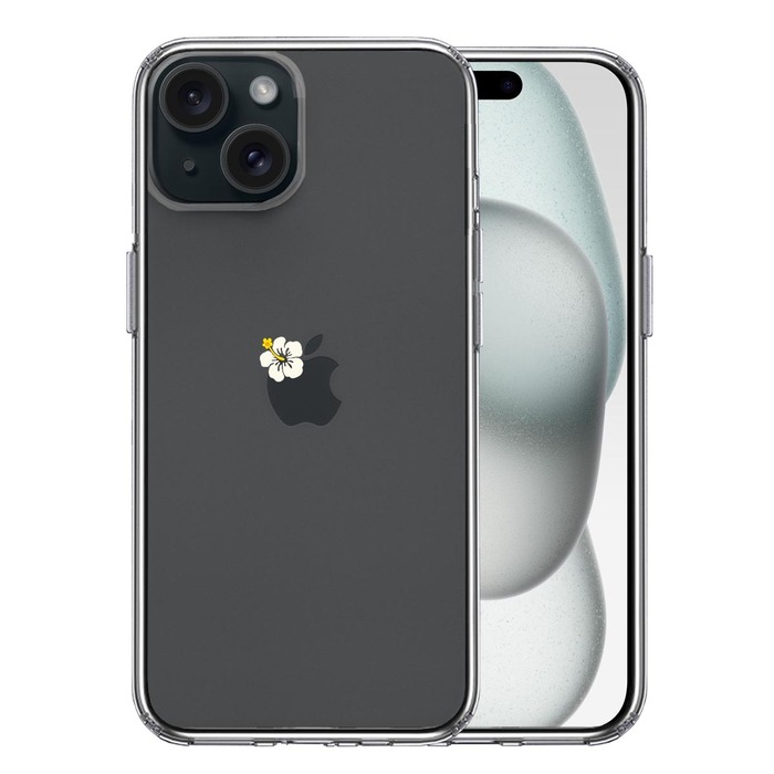 iPhone15Plus ケース クリア りんご に ハイビスカス スマホケース 側面ソフト 背面ハード ハイブリッド -0