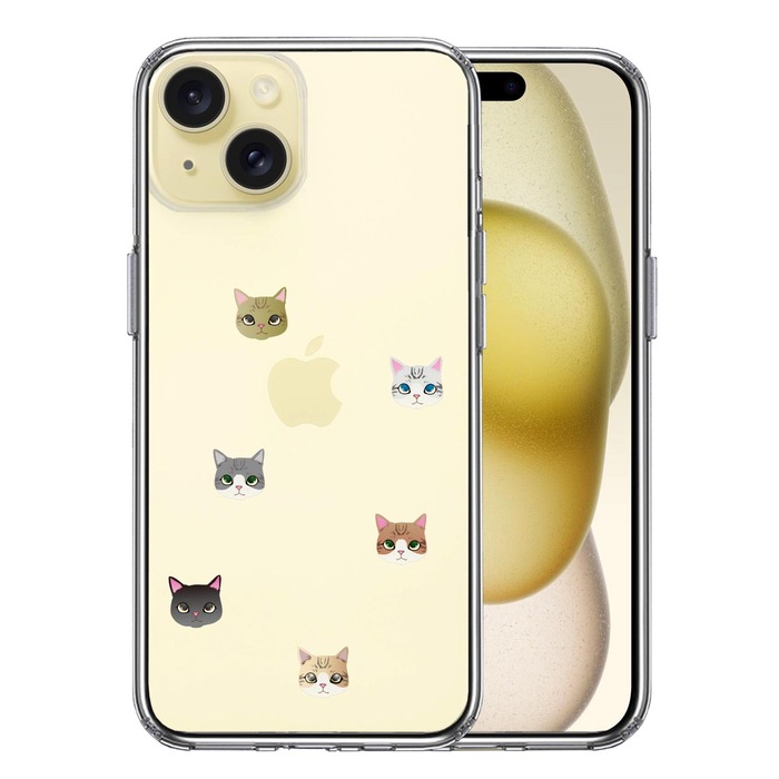 iPhone15Plus ケース クリア にゃんこ 猫だらけ スマホケース 側面ソフト 背面ハード ハイブリッド -0