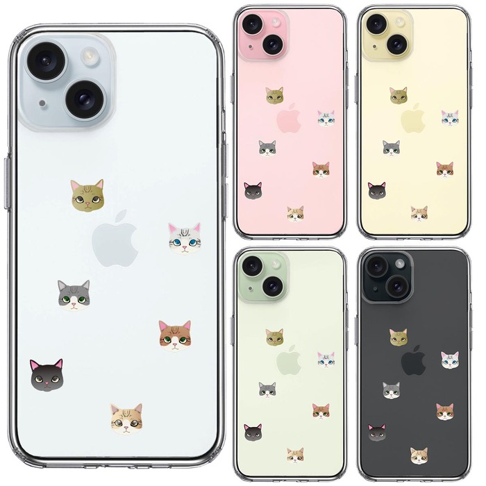 iPhone15Plus ケース クリア にゃんこ 猫だらけ スマホケース 側面ソフト 背面ハード ハイブリッド -1