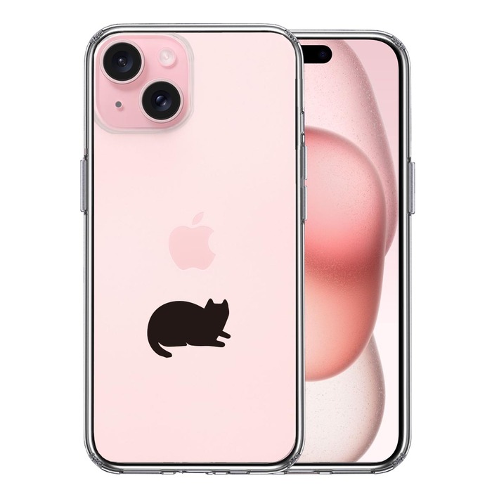 iPhone15Plus ケース クリア にゃんこ 伏せ スマホケース 側面ソフト 背面ハード ハイブリッド -0