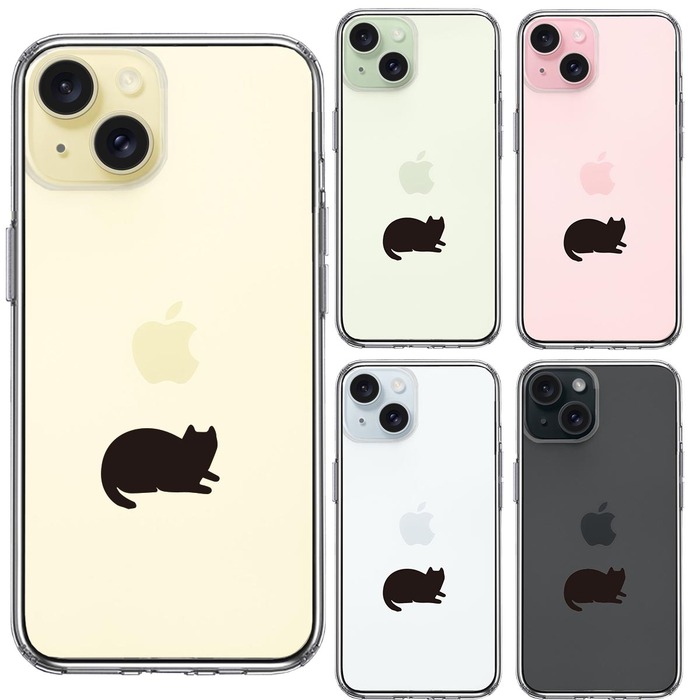 iPhone15Plus ケース クリア にゃんこ 伏せ スマホケース 側面ソフト 背面ハード ハイブリッド -1