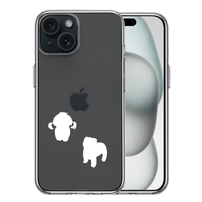 iPhone15Plus ケース クリア 子犬シルエット パピー ホワイト スマホケース 側面ソフト 背面ハード ハイブリッド -0
