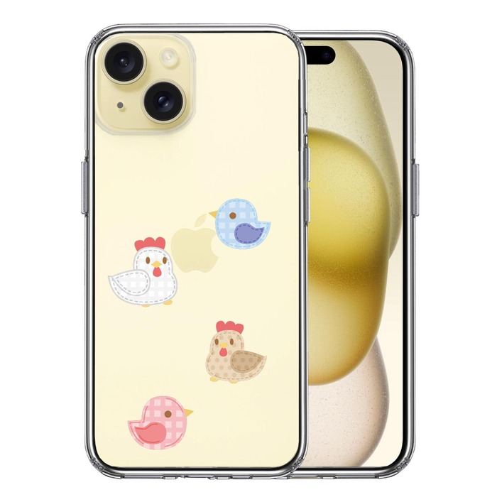 iPhone15Plus ケース クリア とり 鳥 ひよこ 雛 アップリケ風 スマホケース 側面ソフト 背面ハード ハイブリッド -0