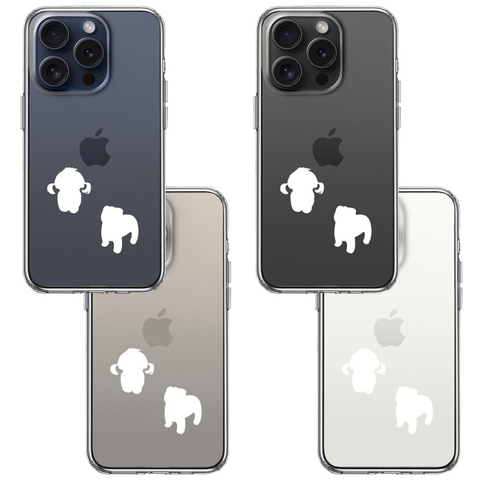 iPhone15Pro ケース クリア 子犬シルエット パピー ホワイト スマホケース 側面ソフト 背面ハード ハイブリッド -1