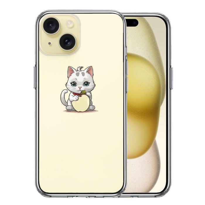 iPhone15 ケース クリア にゃんこ りんご なでなで スマホケース 側面ソフト 背面ハード ハイブリッド -0