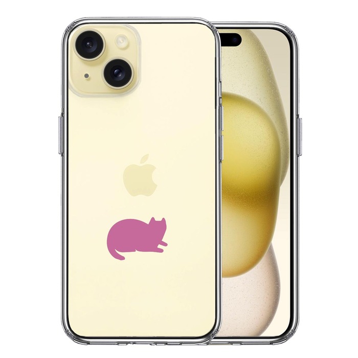 iPhone15 ケース クリア にゃんこ 伏せ ピンク スマホケース 側面ソフト 背面ハード ハイブリッド -0