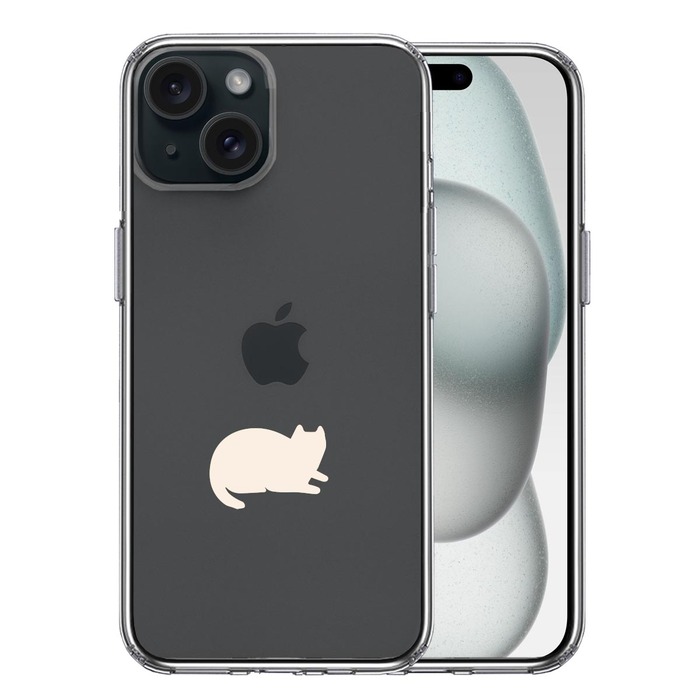 iPhone15 ケース クリア にゃんこ 伏せ ホワイト スマホケース 側面ソフト 背面ハード ハイブリッド -0