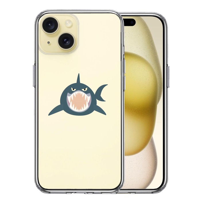 iPhone15 ケース クリア サメ リンゴ飲み込む スマホケース 側面ソフト 背面ハード ハイブリッド -0