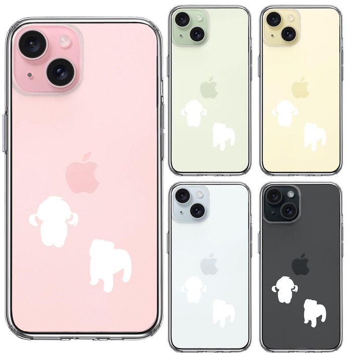iPhone15 ケース クリア 子犬シルエット パピー ホワイト スマホケース 側面ソフト 背面ハード ハイブリッド -1