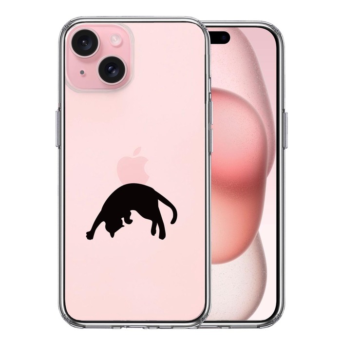 iPhone15 ケース クリア ねこ 猫 リンゴを乗せてみる スマホケース 側面ソフト 背面ハード ハイブリッド -0