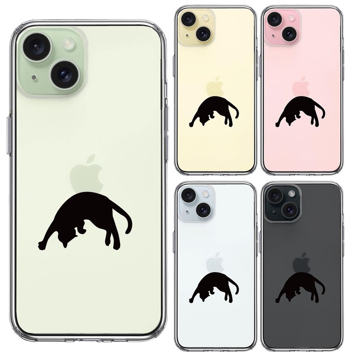 iPhone15 ケース クリア ねこ 猫 リンゴを乗せてみる スマホケース 側面ソフト 背面ハード ハイブリッド -1