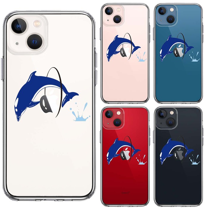 iPhone13 ケース クリア ドルフィン イルカ 輪くぐり スマホケース 側面ソフト 背面ハード ハイブリッド -1