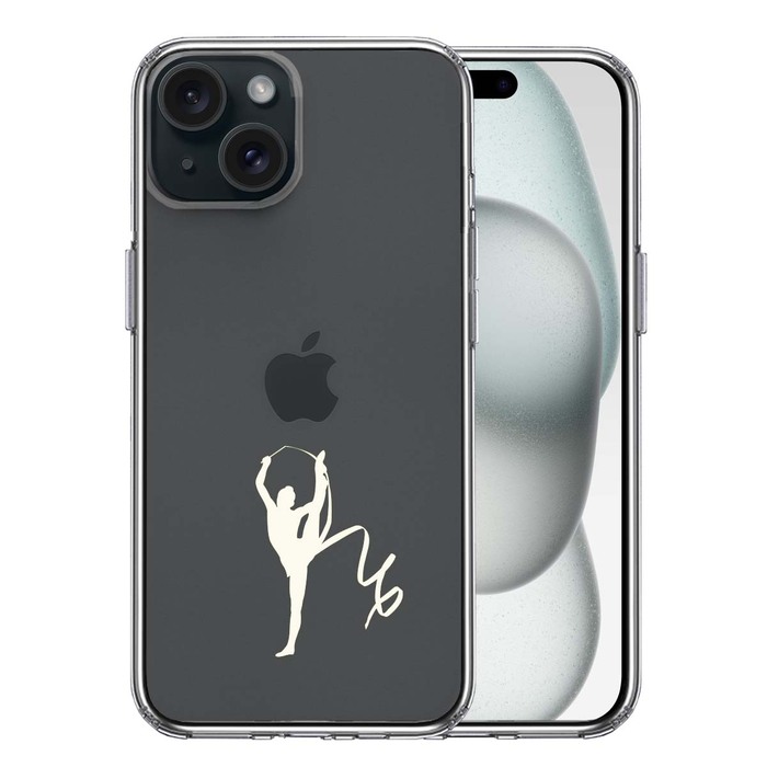 iPhone15 ケース クリア 新体操 リボン ホワイト スマホケース 側面ソフト 背面ハード ハイブリッド -0
