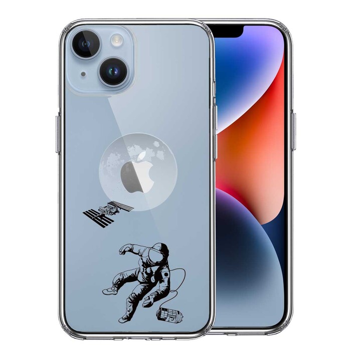 iPhone14Plus ケース クリア 宇宙飛行士 地球 スマホケース 側面ソフト 背面ハード ハイブリッド -0