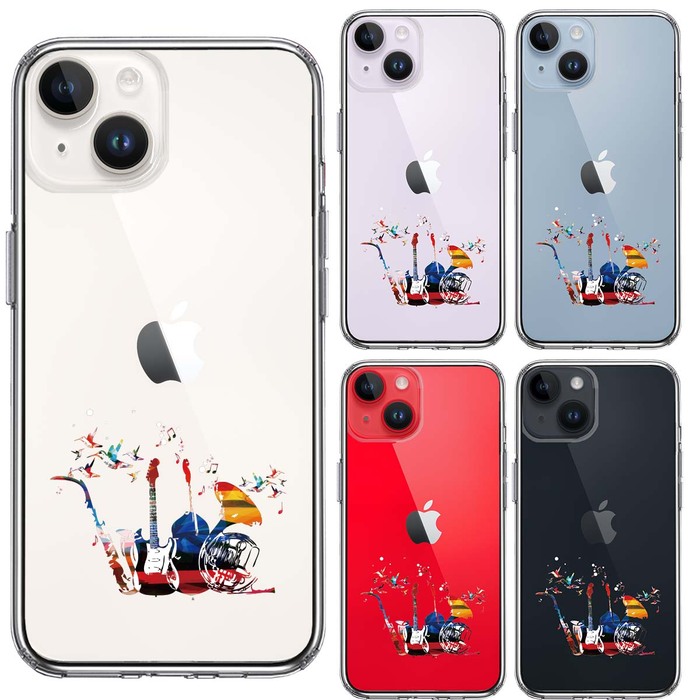 iPhone14 ケース クリア 楽器 たち スマホケース 側面ソフト 背面ハード ハイブリッド -1