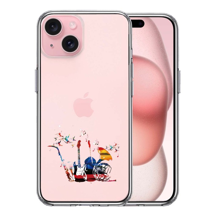 iPhone15 ケース クリア 楽器 たち スマホケース 側面ソフト 背面ハード ハイブリッド -0
