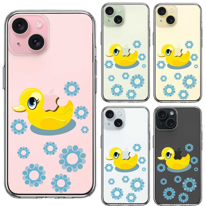 iPhone15Plus ケース クリアアヒルちゃん あひる ブルー スマホケース 側面ソフト 背面ハード ハイブリッド -1