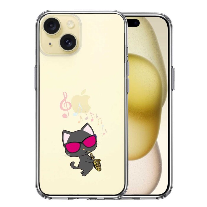 iPhone15Plus ケース クリア サックス ねこ スマホケース 側面ソフト 背面ハード ハイブリッド -0