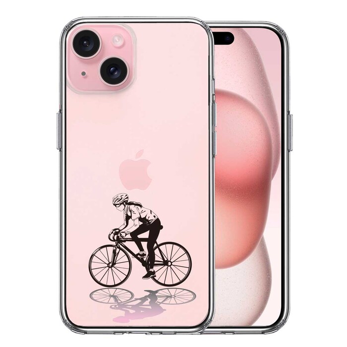 iPhone15Plus ケース クリア スポーツサイクリング　女子1 スマホケース 側面ソフト 背面ハード ハイブリッド -0