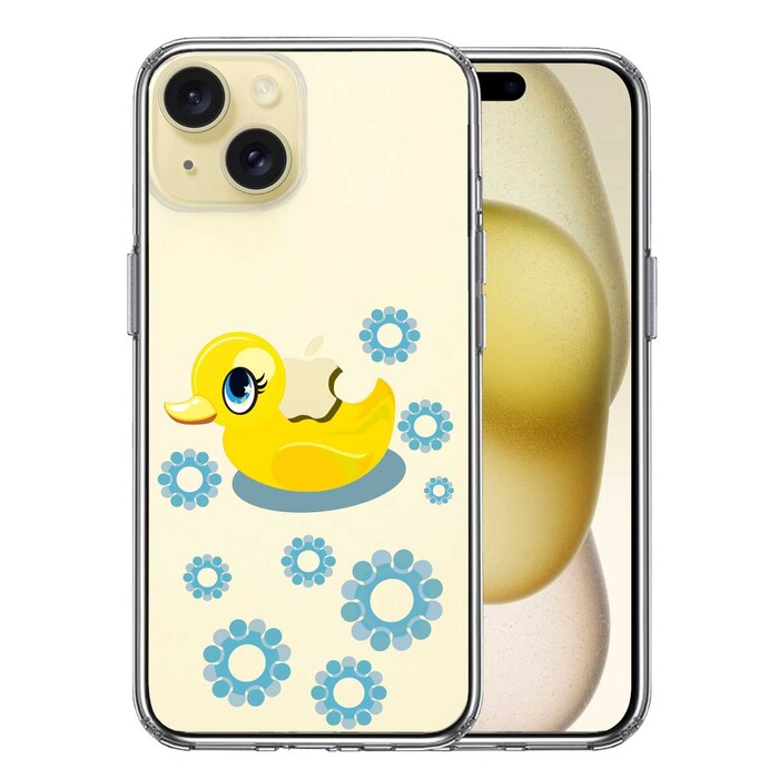 iPhone15 ケース クリアアヒルちゃん あひる ブルー スマホケース 側面ソフト 背面ハード ハイブリッド -0