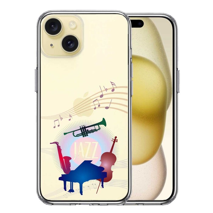iPhone15 ケース クリア JAZZ 1　楽器 音符 スマホケース 側面ソフト 背面ハード ハイブリッド -0