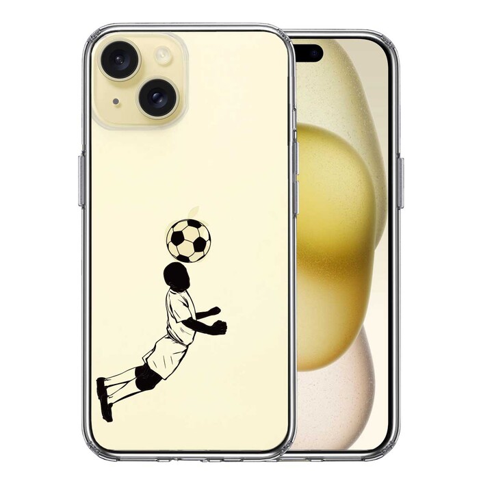 iPhone15 ケース クリア サッカー ヘディング 男子 黒 スマホケース 側面ソフト 背面ハード ハイブリッド -0