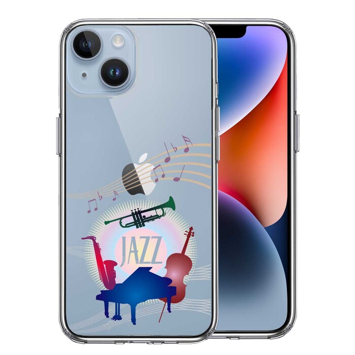 iPhone14Plus ケース クリア JAZZ 1　楽器 音符 スマホケース 側面ソフト 背面ハード ハイブリッド -0